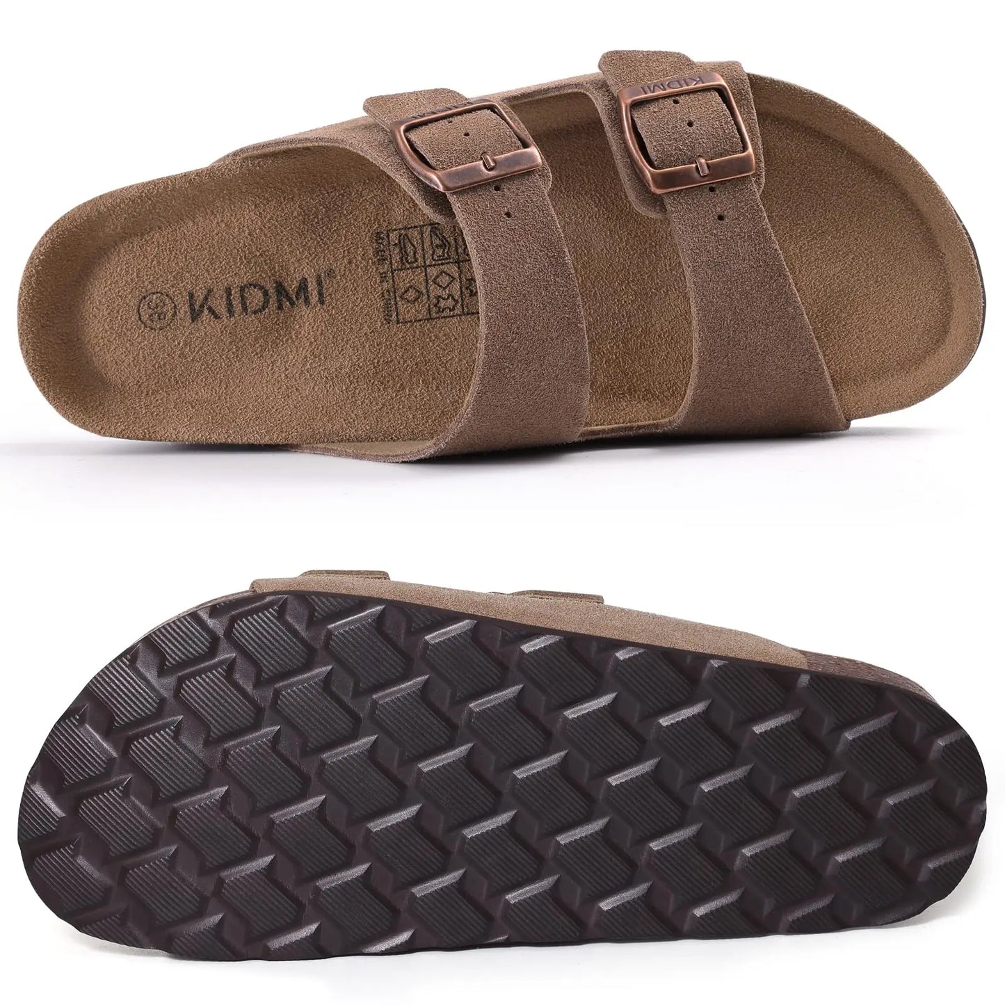 Klassiska unisex korksandaler rutschkanor i ko mocka med valvstöd Anti-halk unisex tofflor med justerbart spänne