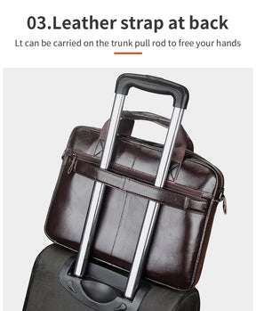 Genuine leather Unisex briefcase with double front pockets, large capacity computer bag, diagonal cross handbag  - Free Shipping to Europe