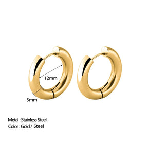 Women's Stainless Steel Hoop Earrings – Smooth, Chunky Round Huggie Jewelry - 20mm