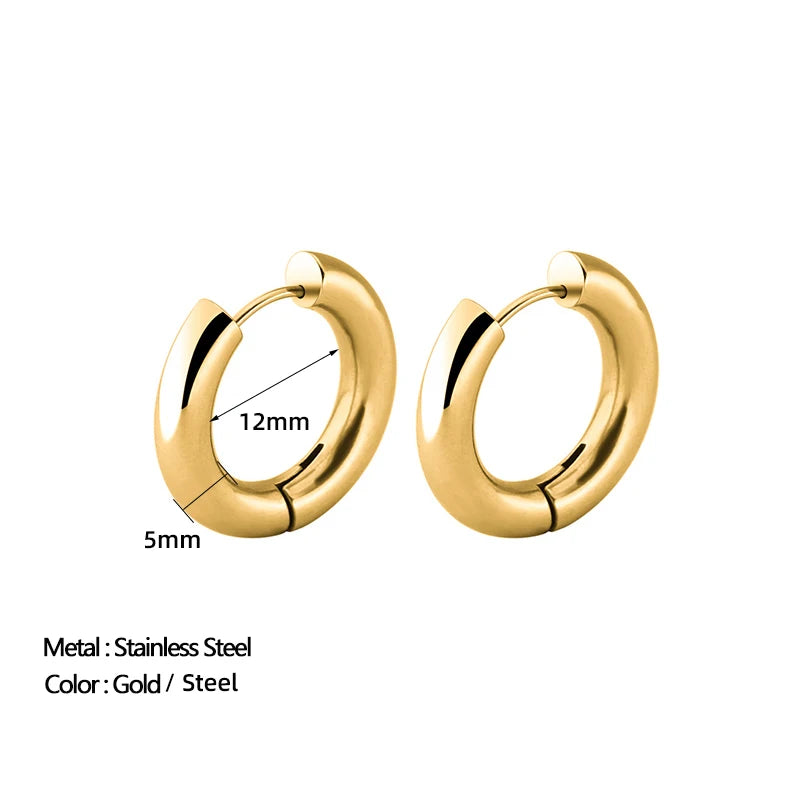 Women's Stainless Steel Hoop Earrings – Smooth, Chunky Round Huggie Jewelry - 20mm