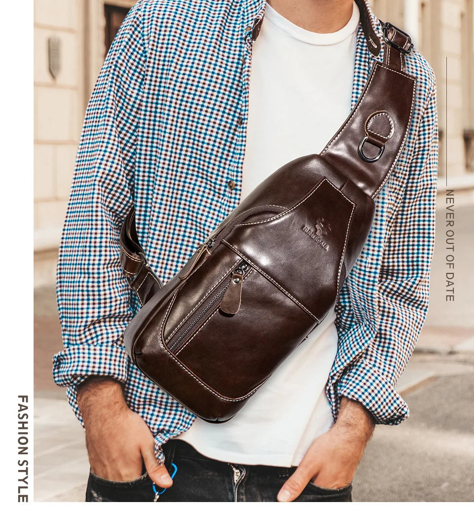 Miami Design- HUMER™ Unisex Genuine Leather Sling Bag – Anti-Theft & Anti-Pickpocket Design- For Travel, Hikking and Urban Use