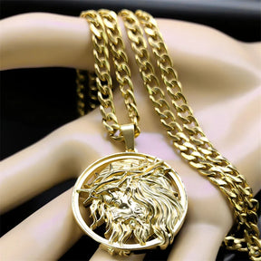 Jesus Crown of Thorns Necklace – Gold Stainless Steel Crucifix Chain Jewelry