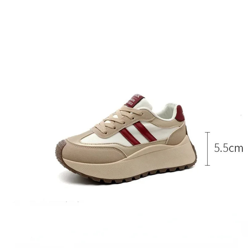 Tênis plataforma feminino primavera/verão – Sapatos casuais de couro patchwork vulcanizado