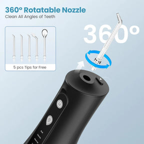 Water Flosser Cordless Oral Irrigator for Teeth Cleaning Denture Brushes for Home Travel 5 Dental Tips IPX7 Portable