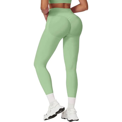 Peach-lift yogabyxor med trippel midjeband – hög midja, skulpterande passform och andningskomfort för gym och vardagsbruk.