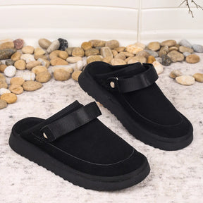 Women's Suede Gold Clog Platform Back Strap Clogs – Large Size, Casual Autumn Design