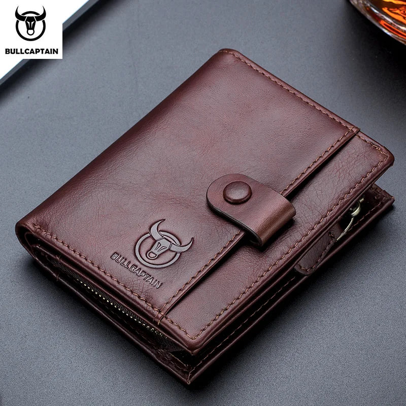 BULLCAPTAIN™ RFID Men’s Genuine Leather Wallet – Anti-Theft & Anti-Pickpocket -Zipper Coin &Card Holder