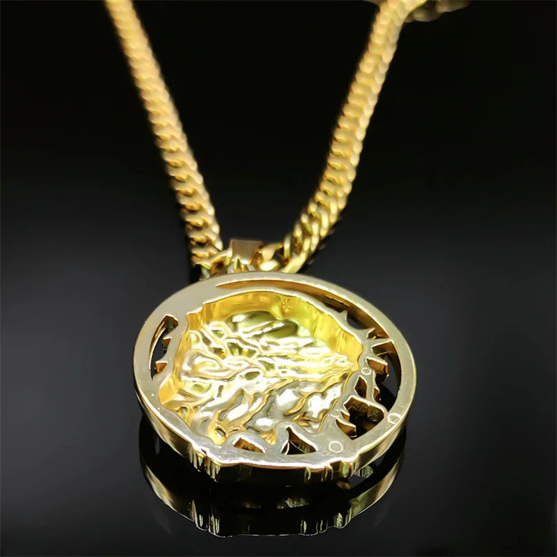 Jesus Crown of Thorns Necklace – Gold Stainless Steel Crucifix Chain Jewelry