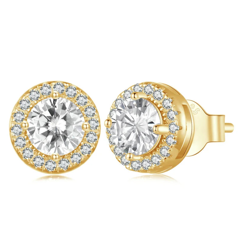 Boucles d'oreilles Halo CZ plaquées platine, en argent Sterling 925, hypoallergéniques, classiques et élégantes, bijoux à la mode, BSE 893