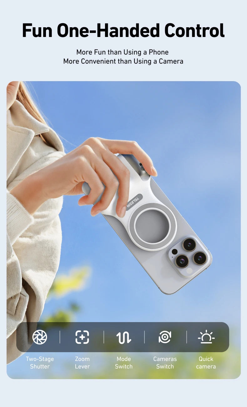 TELESIN ™ Phone Camera Shoot Hand Grip - Magnétique Portez avec télécommande pour iPhone et Android