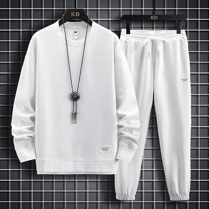 Conjunto Waffle Lounge Masculino – Moletom Casual de 2 Peças & Calças