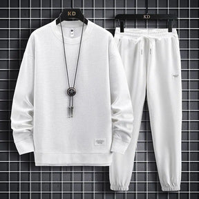 Set di waffle lounge da uomo-felpa e pantaloni casual di 2 pezzi