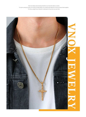 Gold Cross Necklace – Unisex Stainless Steel Jesus Pendant, Catholic Faith Jewelry