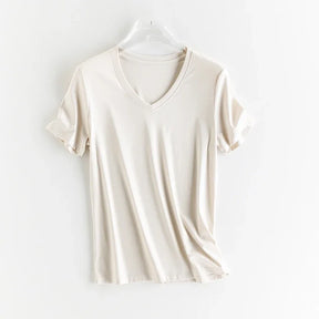 T-shirt en soie et en coton mercerisé - Expérience de douceur soyeuse et de style sophistiqué - disponible en V et cou rond