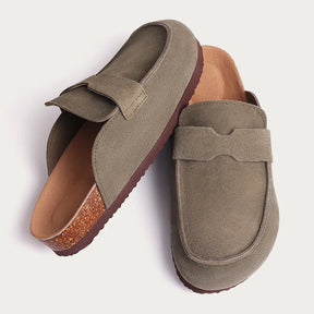 Nieuwe mannen suède klompen slippers zachte dames muilezels zomer kurk klompen slippers buitenstrand sandalen mode niet -slip thuisschoenen
