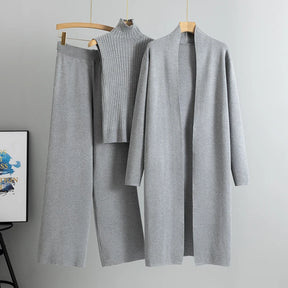 Spring & Autumn 3-Piece Women's Knitwear Set – Vintage-Inspired Lounge Outfit with Cardigan, Top & Pants