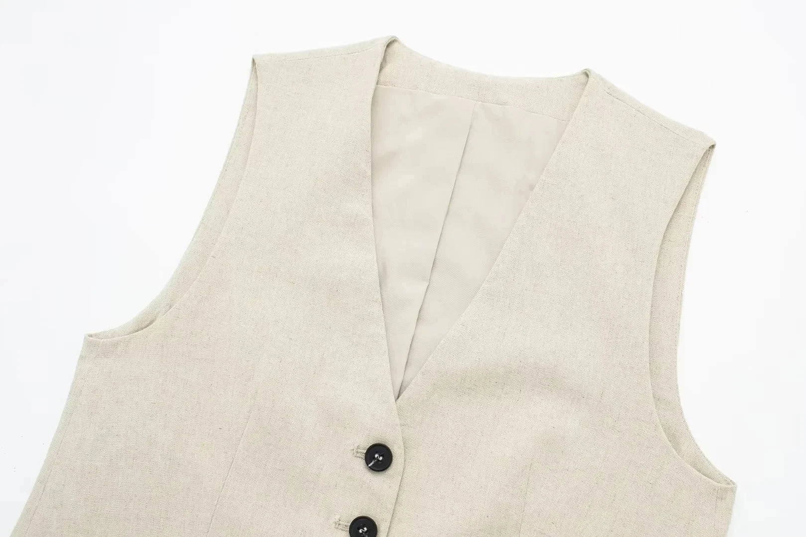 Women’s Linen Vest Shorts Set – V Neck Chic Summer Casual  Office Outfit
