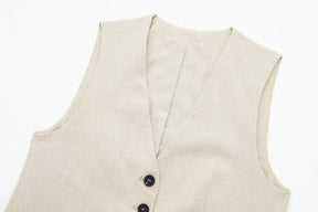 Women’s Linen Vest Shorts Set – V Neck Chic Summer Casual  Office Outfit