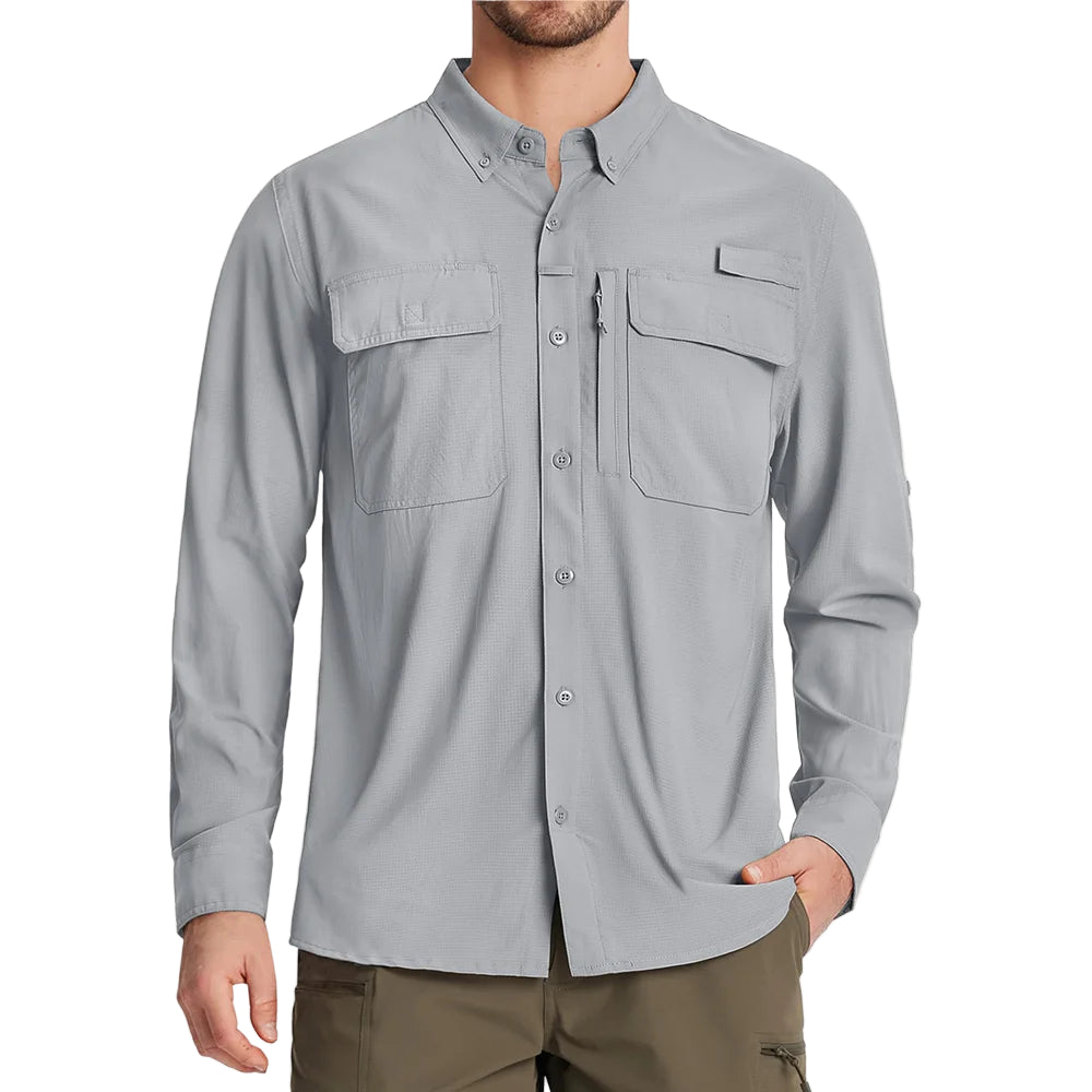 Camisa masculina de manga comprida de secagem rápida MIAMI TAC – proteção solar UPF 50+, malha respirável & Desempenho ao ar livre