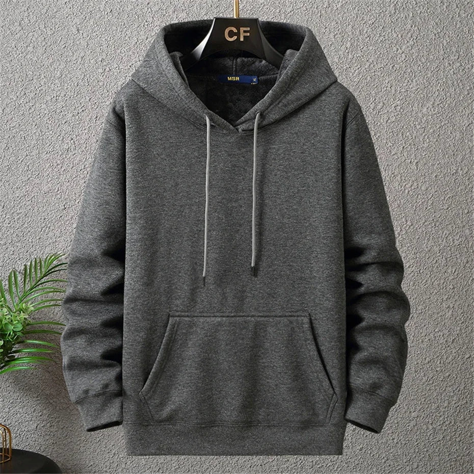 Giacca con cappuccio da uomo di grandi dimensioni con cappuccio a maniche lunghe, spessa, calda, foderata in pile, felpa maschile casual invernale L- 12XL