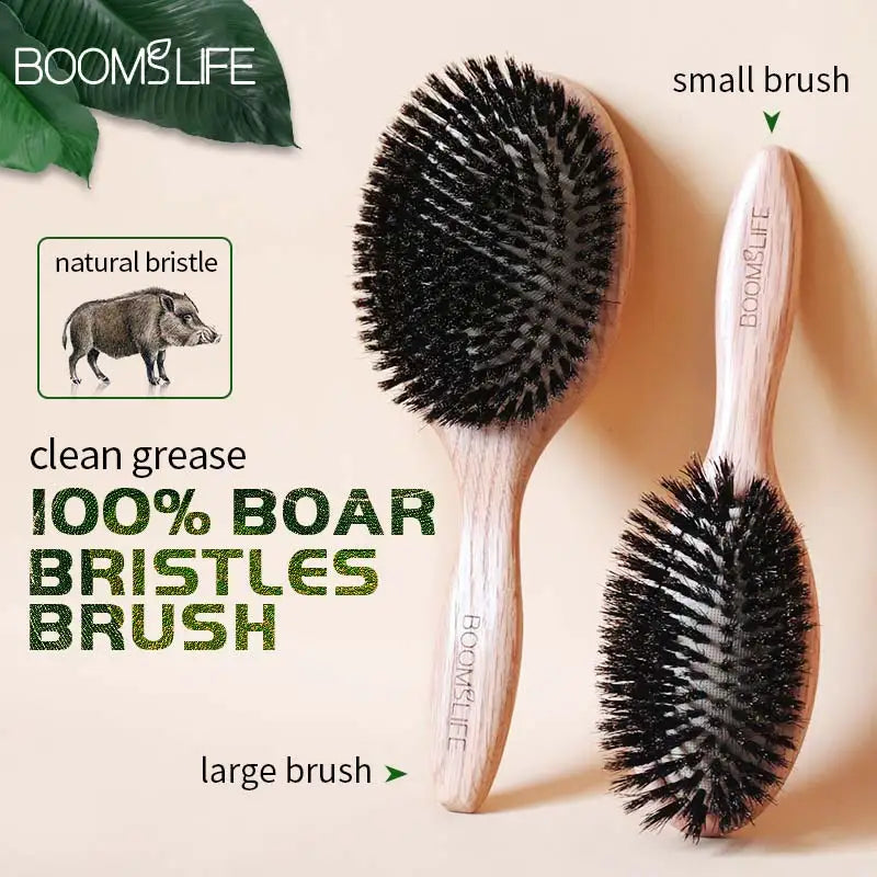 BOOMSLIFE™ Boar Bristle Hair Brush Women Combs for Hair Wood HairBrush Detangle Straightener Brush Hair Comb Barber Accessories
