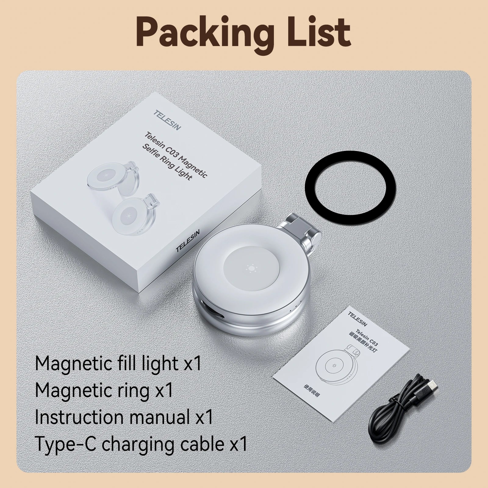 Telesin smartphone magnetische vullamp Mini selfie licht 3 modi verstelbare helderheid voor iPhone Xiaomi Huawei Samsung telefoon