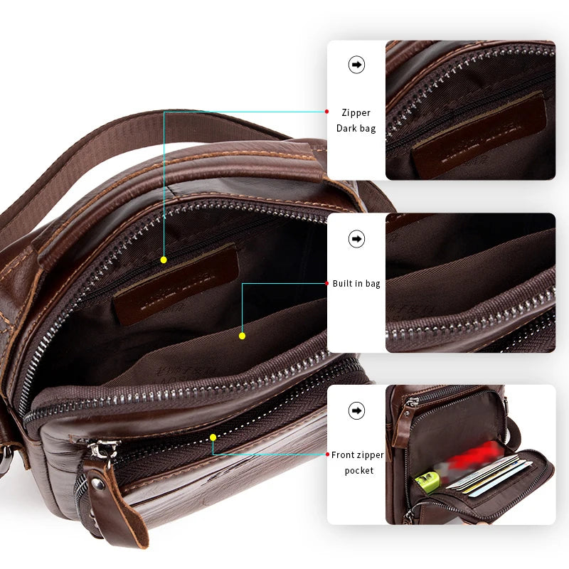 Sac bandoulière rétro en cuir pour homme – Cuir de vachette de qualité supérieure, style intemporel & Fonctionnalités quotidiennes