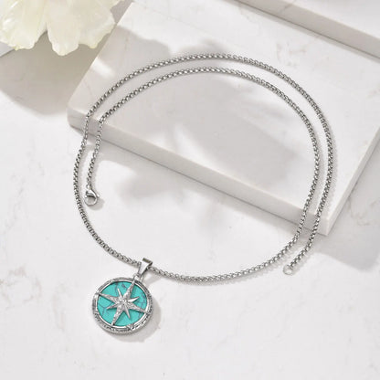 Collana con pendente turchese a otto stelle in acciaio inossidabile ‌, ipoallergenico
