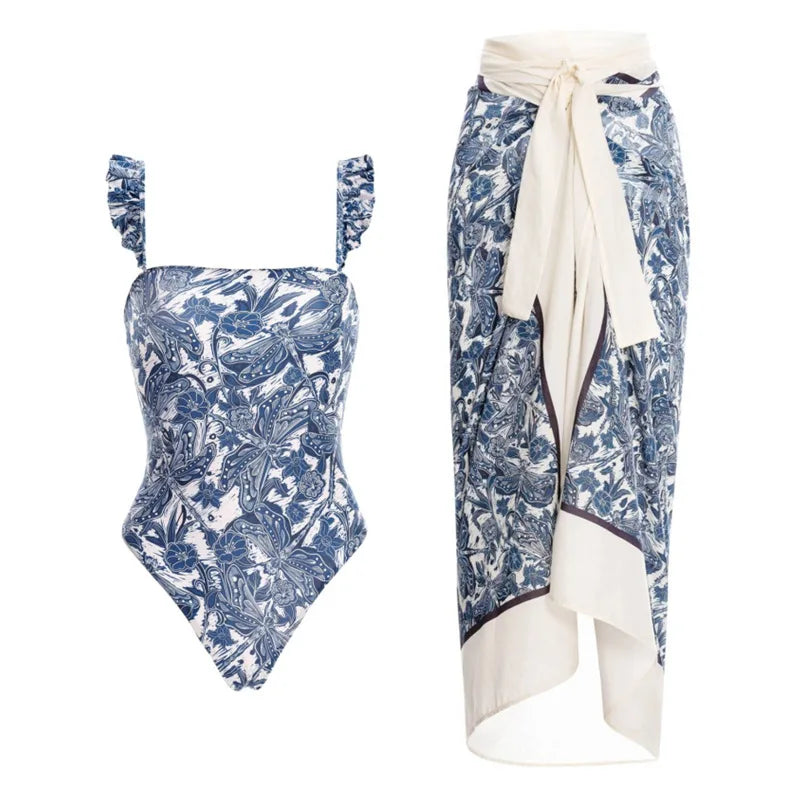 Novo conjunto de biquíni push up – estampa floral, babados, trajes de banho brasileiros com tiras