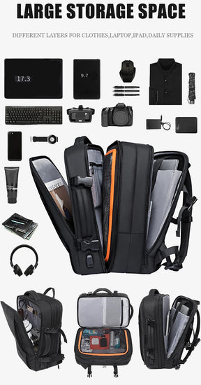 Expandable Waterproof Travel Backpack – Fits 17.3" Laptop – Large Capacity for Travel, Business & Outdoor – Unisex