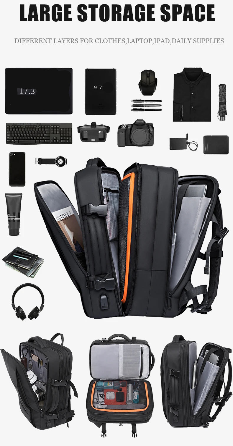 Expandable Waterproof Travel Backpack – Fits 17.3" Laptop – Large Capacity for Travel, Business & Outdoor – Unisex