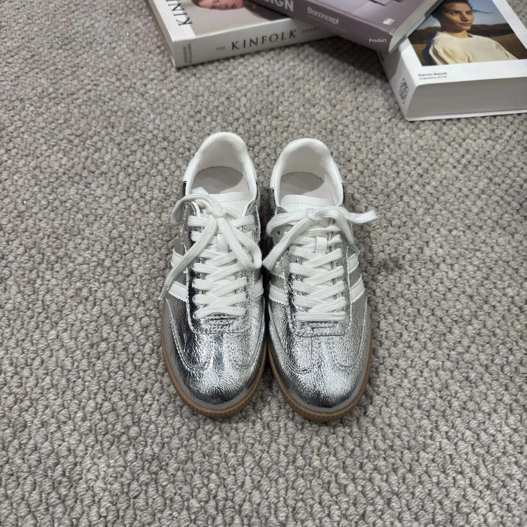 Genuine Leather Women’s Sporty Casual Shoes – Thick Sole, Three-Stripe Color Block, Comfortable Summer Footwear Amba