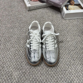 Genuine Leather Women’s Sporty Casual Shoes – Thick Sole, Three-Stripe Color Block, Comfortable Summer Footwear Amba