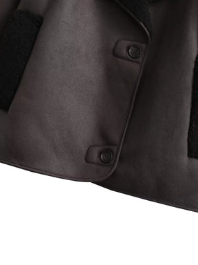 Kvinder Tykt Varmt Outwear Kunstlæder Jakker Efterår Vinter Vintage Langærmede Lapel Frakker Mode Dame Streetwear Top