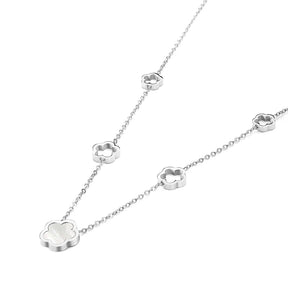Fleur de coque blanche verte élégante de luxe - Boucles de trèfle à quatre feuilles Boucles Bracelets en acier inoxydable étanche en acier inoxydable pour femmes
