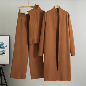 Spring & Autumn 3-Piece Women's Knitwear Set – Vintage-Inspired Lounge Outfit with Cardigan, Top & Pants