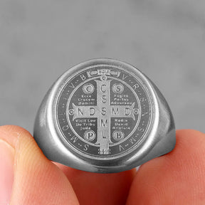 St. Benedict Cross Titanium Steel Ring – Christian Religious Jewelry Unisex