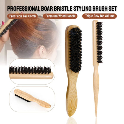 Spazzola per capelli con setole premium da 2 pezzi con manico in bambù riduce l'effetto crespo e la statica - Set di spazzole con setole per massaggio del cuoio capelluto per tutti i tipi di capelli