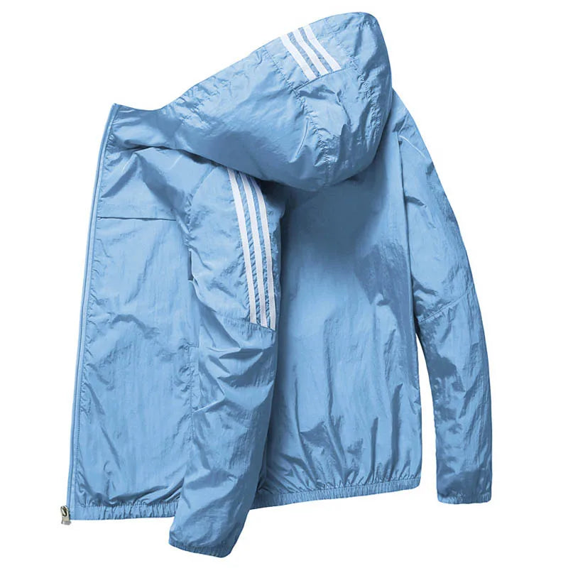 Summer Camping Senderismo Jackets Hombres de pesca Ciclismo con capucha Sports de gimnasio que se extiende al aire libre Propectora del sol