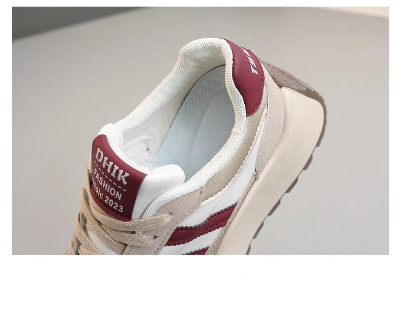 Tênis plataforma feminino primavera/verão – Sapatos casuais de couro patchwork vulcanizado