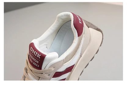 Tênis plataforma feminino primavera/verão – Sapatos casuais de couro patchwork vulcanizado