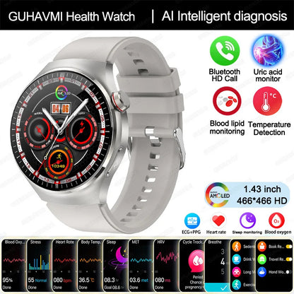 Ny omvårdnadsgrad Smart Watch Blodsyre Blod Lipid Urinsyra EKG+PPG Kroppstemperatur Bluetooth Ring Hälsa Smartwatch