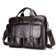 Genuine leather Unisex briefcase with double front pockets, large capacity computer bag, diagonal cross handbag  - Free Shipping to Europe