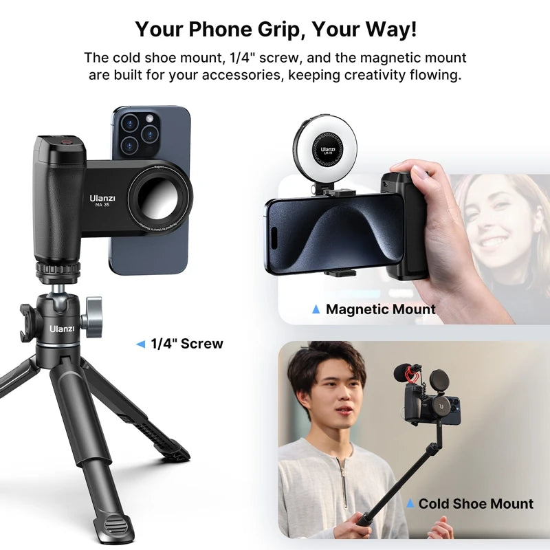 Ulanzi ™ Magsafe smartphone Camera Sluiter Grip Bluetooth Selfie -handvat als camerafoto -stabilisator Verticale horizontale shoot
