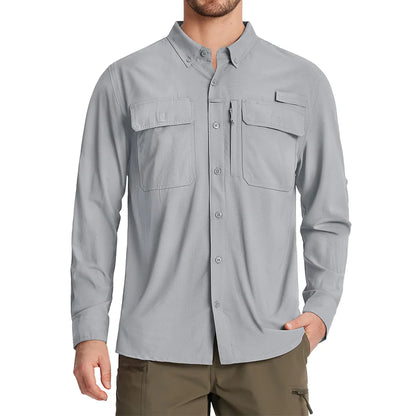 Camisa masculina de manga comprida de secagem rápida MIAMI TAC – proteção solar UPF 50+, malha respirável & Desempenho ao ar livre
