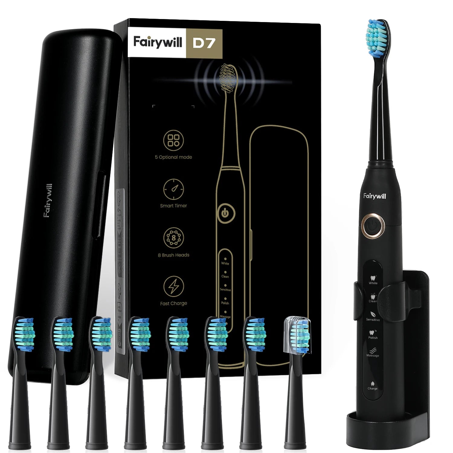 Sonic Electric Toothbrush – USB Rechargeable, Waterproof, with 8 Brush Heads & Travel Case - 100% original product