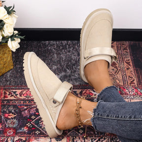 Women's Suede Gold Clog Platform Back Strap Clogs – Large Size, Casual Autumn Design