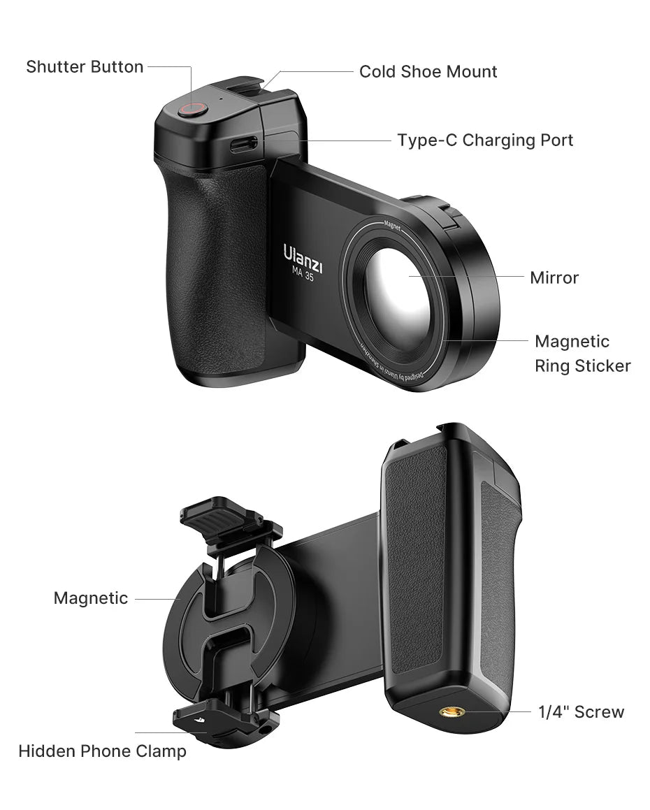 Ulanzi ™ Magsafe smartphone Camera Sluiter Grip Bluetooth Selfie -handvat als camerafoto -stabilisator Verticale horizontale shoot