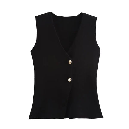 Kvinders strikket nederdelsæt – V-hals ærmeløs smal vest & Patchwork Løs nederdel | Casual & High Street Fashion