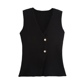 Women’s Knitted Skirt Set – V-neck Sleeveless Slim Vest & Patchwork Loose Skirt | Casual & High Street Fashion
